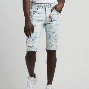 Smugglers Rip Denim Shorts Jeans Streetwear Bleached Indigo Men's Size 328 NEW